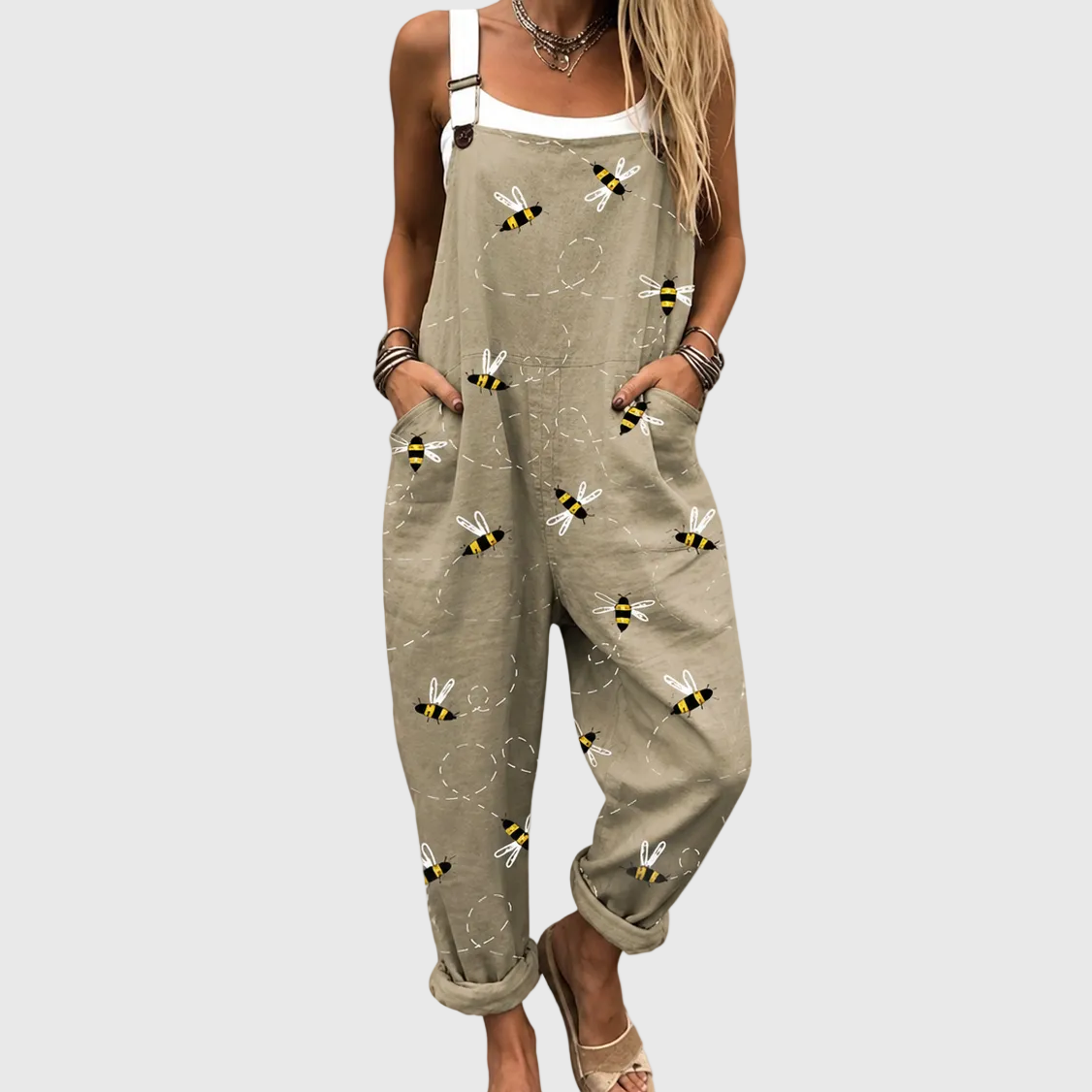 Casual Overalls with Decorative Bees - Charlotte & Willow
