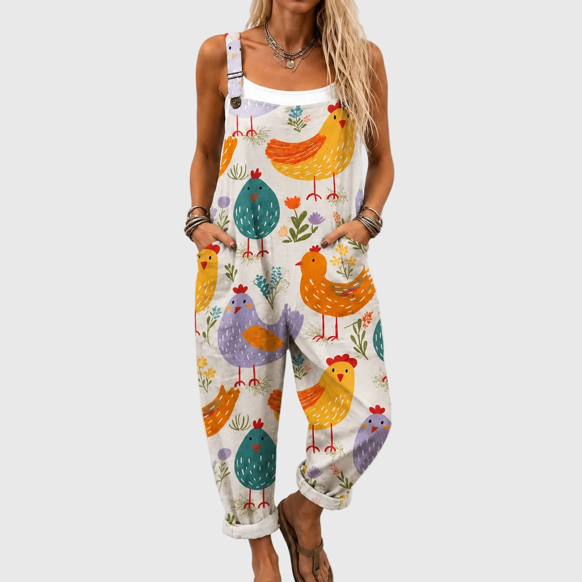 Soft Dungarees with Colourful Bird Print - Charlotte & Willow