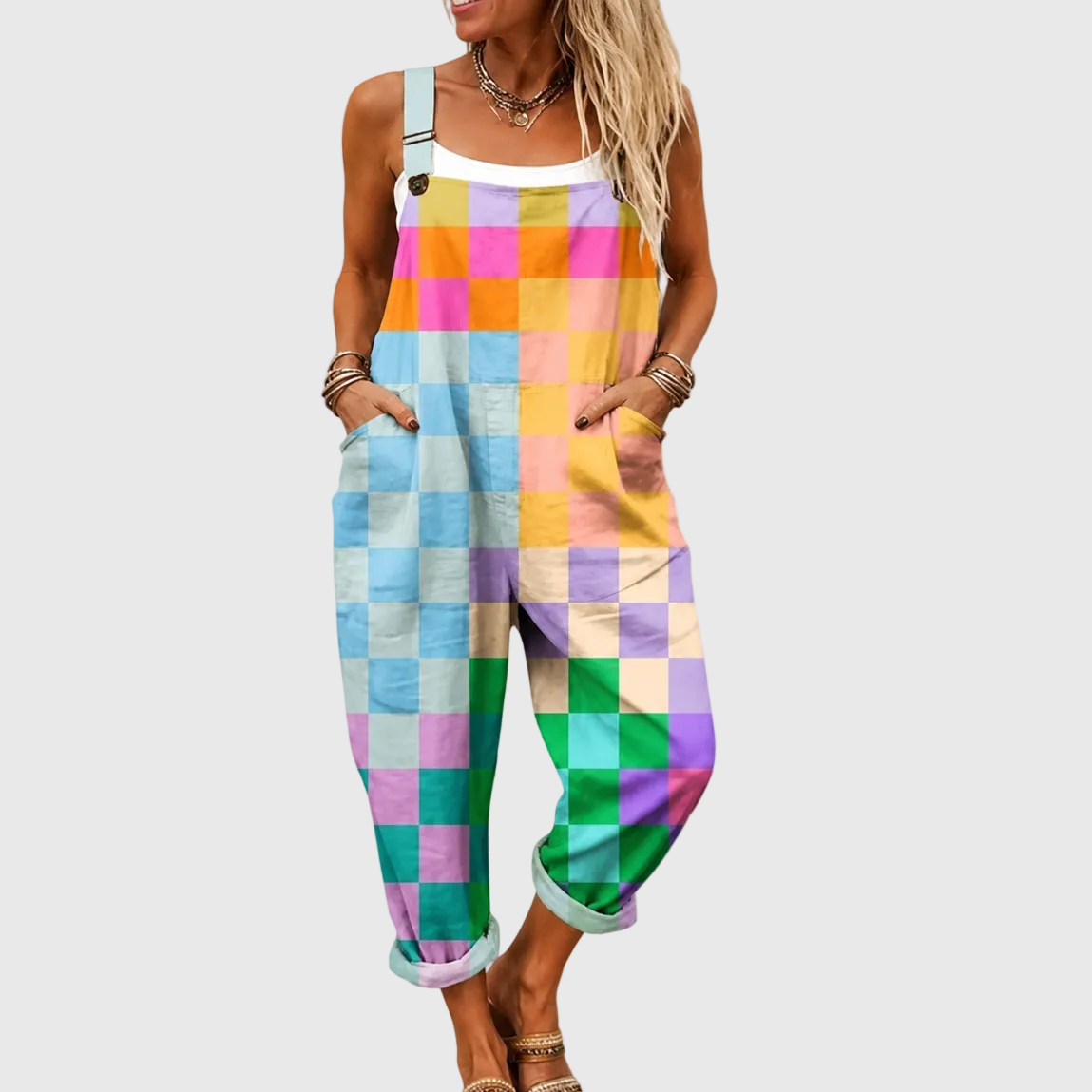 Soft Multicoloured Patchwork Dungarees - Charlotte & Willow