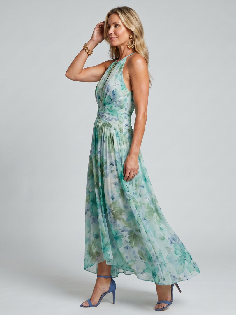Nuala Floral Halter Midi Dress - Charlotte & Willow, front view