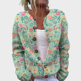 Summer Field Floral Pattern Print | Buttoned Cardigan Sweater