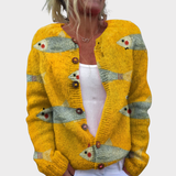 Vintage Fish Sardines Art Print | Buttoned Cardigan Sweater