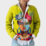 Oil Painting Freda Portrait Art Printed | Buttoned Cardigan Sweater