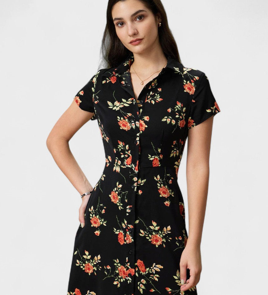 Bláithín - Midi Dress with Floral Print - Charlotte & Willow