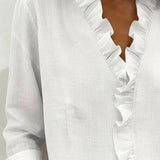 Eleanora | Blouse with Ruffles, V-Neck and Long Sleeves