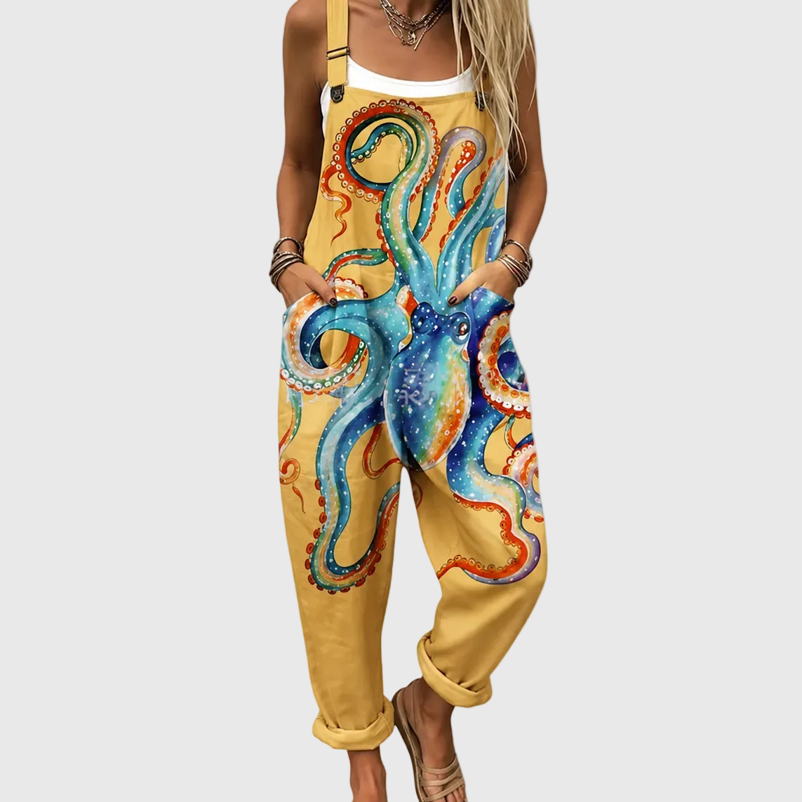 Casual Overalls with Marine Octopus Pattern - Charlotte & Willow