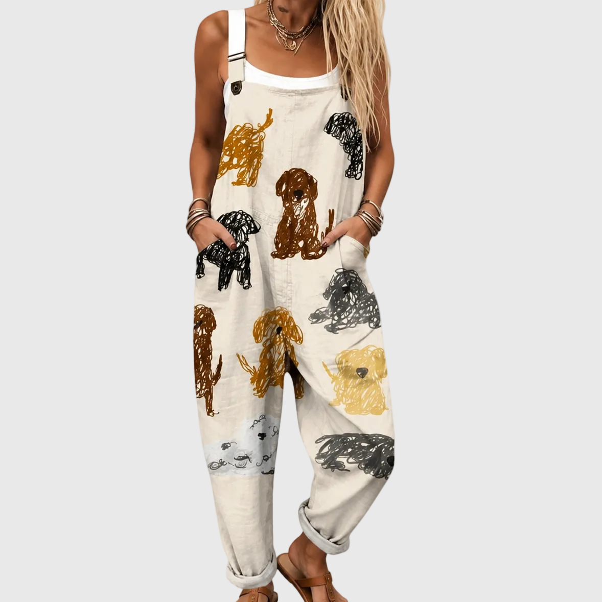 Soft Jumpsuit with Stylised Dog Pattern - Charlotte & Willow