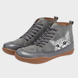 Sarah - Leather Cat Print Boots