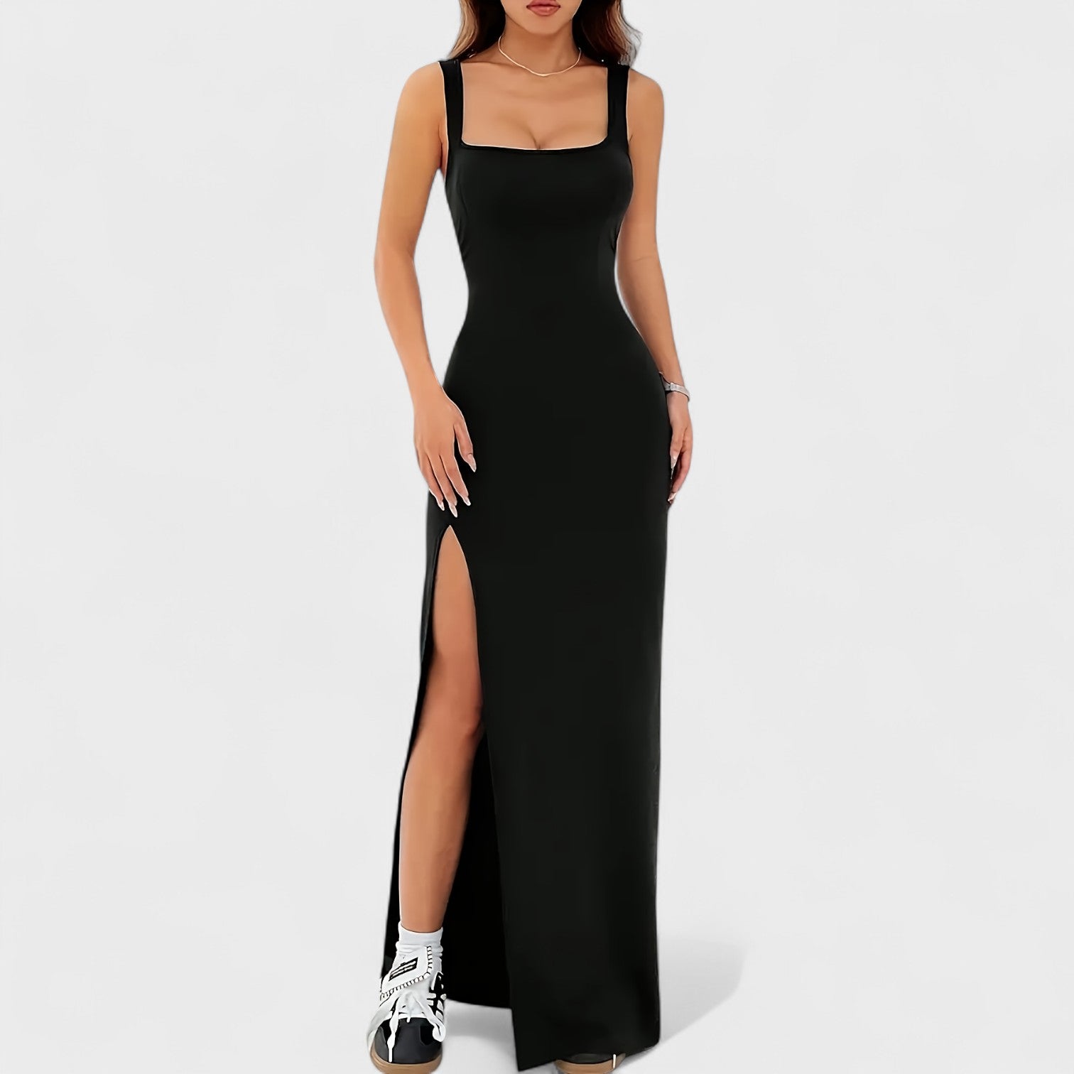Odharnait - Elegant Long Split Dress - Charlotte & Willow