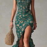 Roisin Bohemian Maxi Dress with Puff Sleeves - Charlotte & Willow, front view