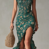 Roisin Bohemian Maxi Dress with Puff Sleeves - Charlotte & Willow, front view