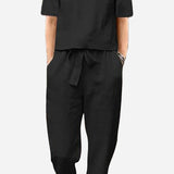 Cotton-Linen Blend Monochrome Two-Piece Set