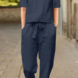 Cotton-Linen Blend Monochrome Two-Piece Set
