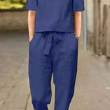 Cotton-Linen Blend Monochrome Two-Piece Set
