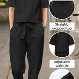 Cotton-Linen Blend Monochrome Two-Piece Set