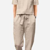 Cotton-Linen Blend Monochrome Two-Piece Set