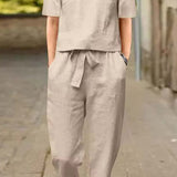 Cotton-Linen Blend Monochrome Two-Piece Set