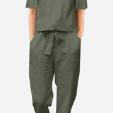 Cotton-Linen Blend Monochrome Two-Piece Set