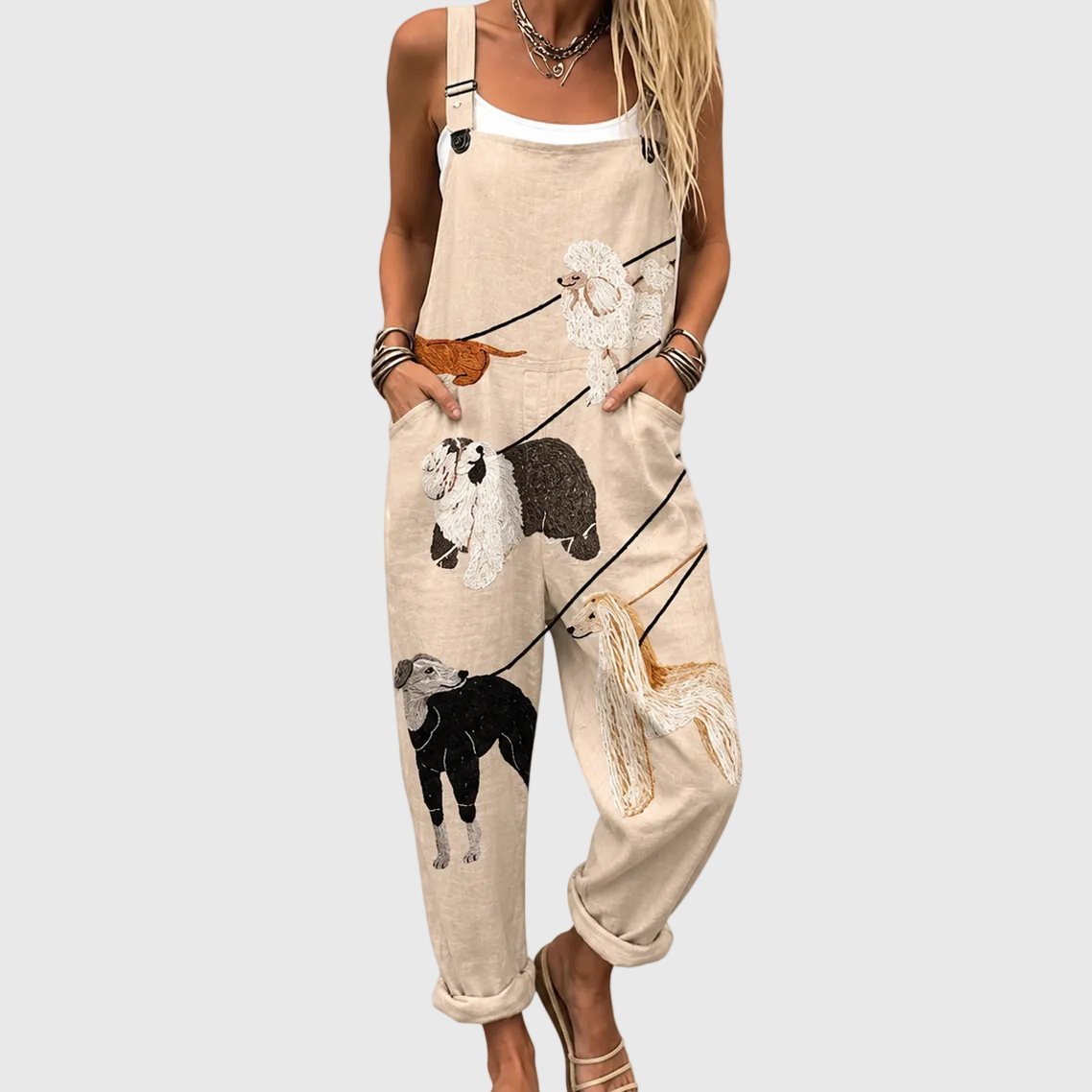 Casual Dungarees with Elegant Dog Print - Charlotte & Willow