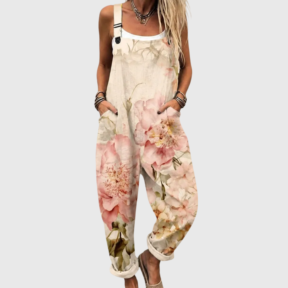 Beige Graphic Dungarees - Charlotte & Willow