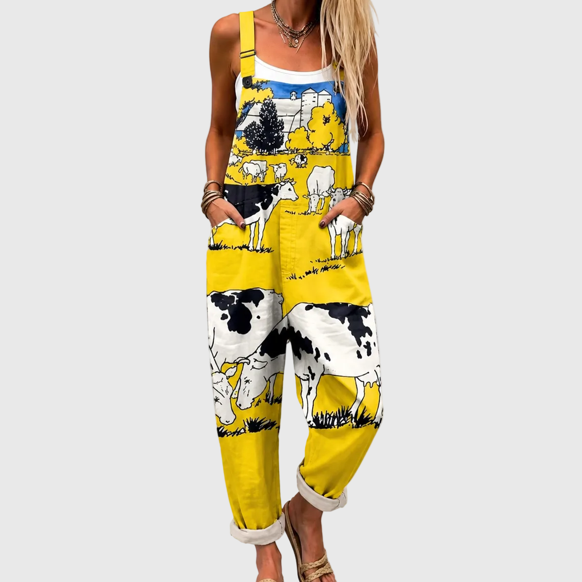 Soft Yellow Dungarees with Rustic Print - Charlotte & Willow