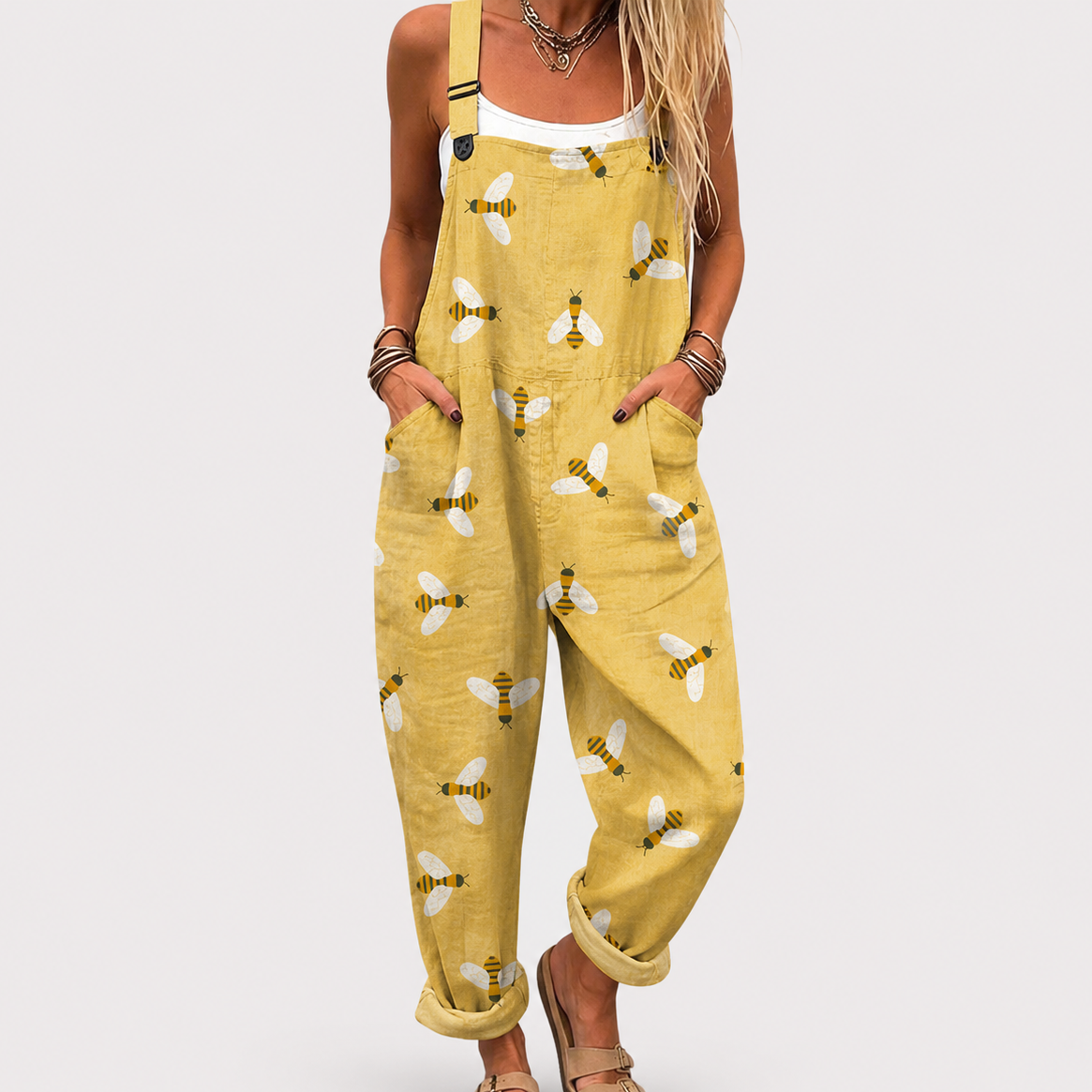 Soft Yellow Dungarees with Bee Pattern - Charlotte & Willow