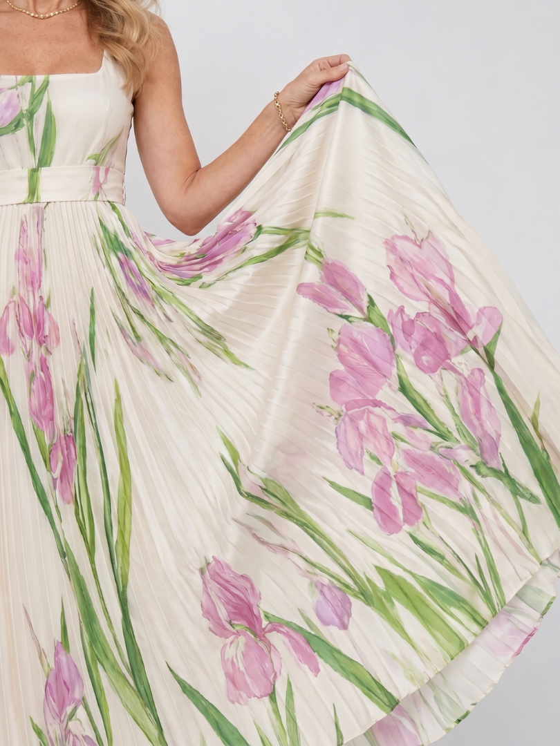 Sinead Pleated Midi Dress - Charlotte & Willow, front view