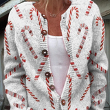 Festive Candy Cane Decorative Pattern | Buttoned Cardigan Sweater