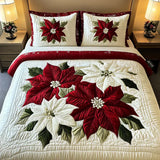 3-Piece Quilted Bed Set - Winter Poinsettia Design