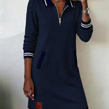 Krystalle | Casual Long-Sleeve Dress with Zipper Closure