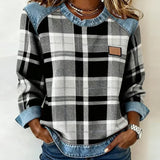 Mia | Women's Round Neck Denim Patchwork Pullover