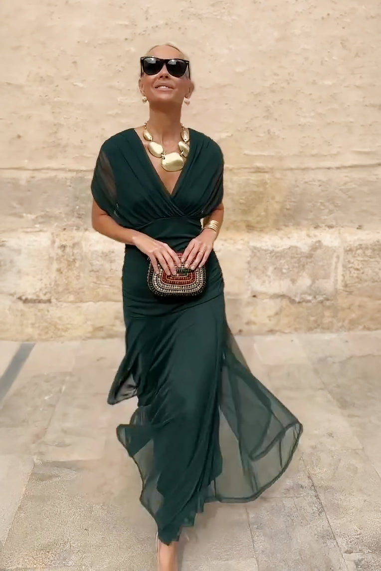 Caoimhe Pleated V Neck Maxi Dress - Charlotte & Willow, styled look