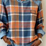 Mia | Women's Round Neck Denim Patchwork Pullover