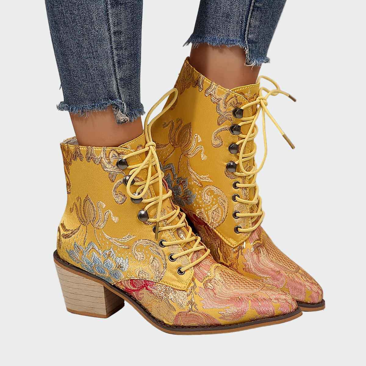 Rita - Ankle Boots with Oriental Design - Charlotte & Willow, front