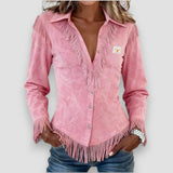 Lydia │ Fringe Suede Button-Up Blouse