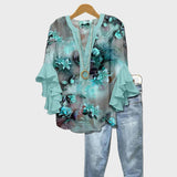 Inès - Floral Turquoise Blouse