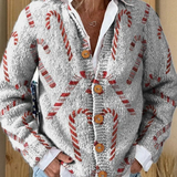 Festive Candy Cane Decorative Pattern | Buttoned Cardigan Sweater