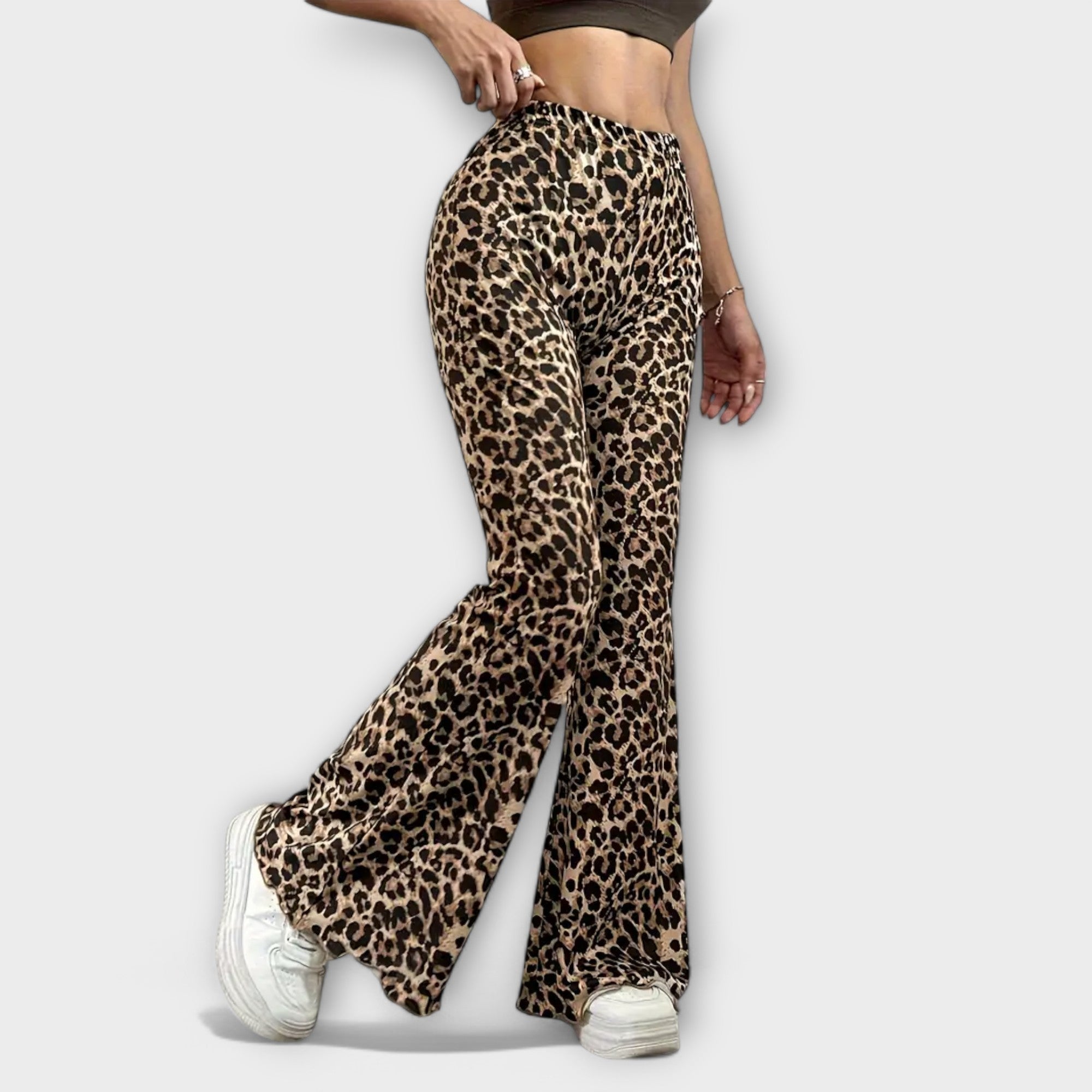 Sinéad - Leopard Print Bootcut Trousers - Charlotte & Willow, front