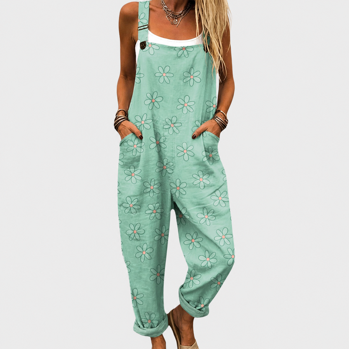 Green Floral Dungarees - Charlotte & Willow