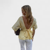 Romane - V-Neck Open Back Blouse