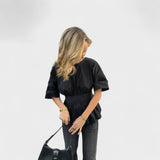 Romane - V-Neck Open Back Blouse