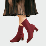Sarah - Beige Stretch Ankle Boots