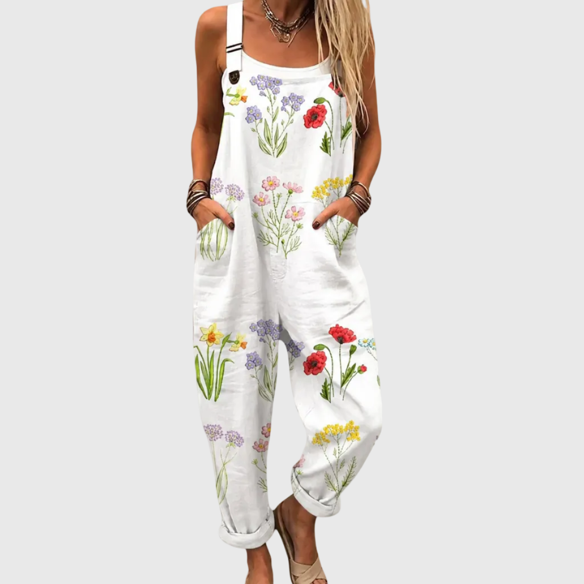 White Floral Dungarees - Charlotte & Willow