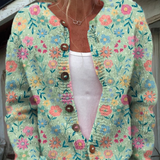 Summer Field Floral Pattern Print | Buttoned Cardigan Sweater