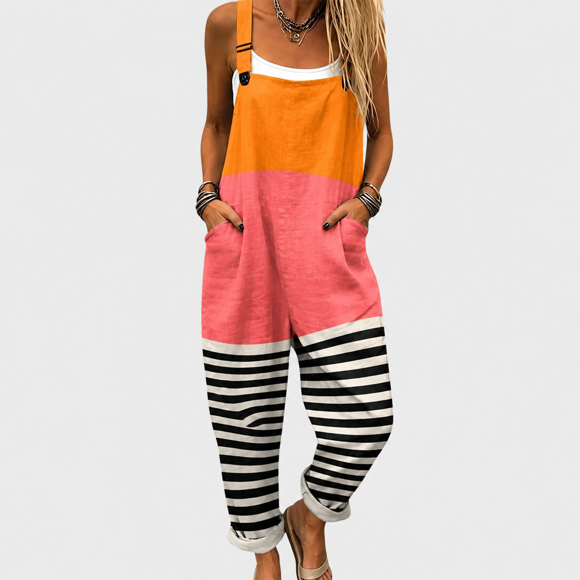 Orange Pink Black Dungarees - Charlotte & Willow