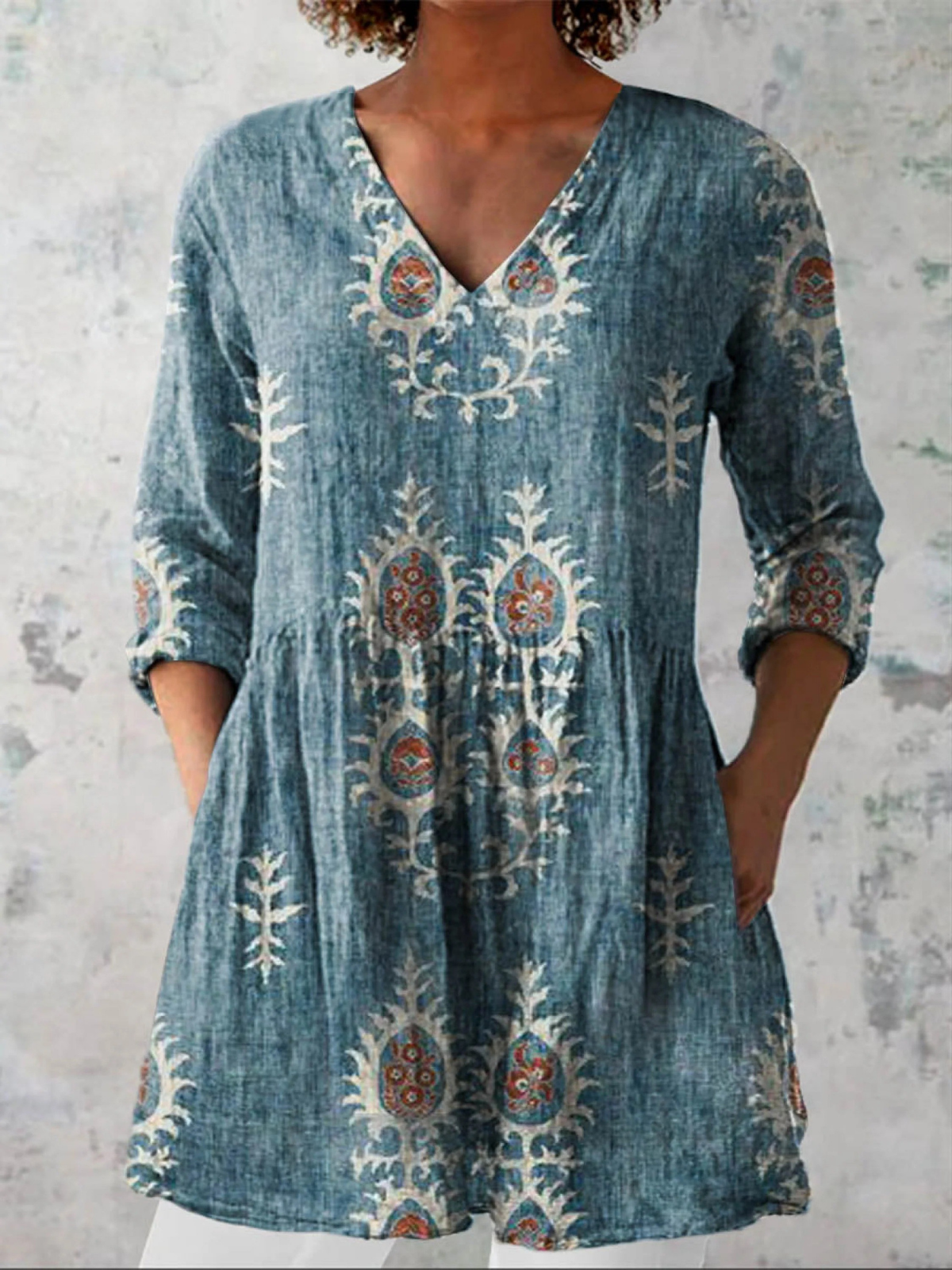 Roisin V Neck Long Blouse - Charlotte & Willow, front view