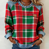Mia | Women's Round Neck Denim Patchwork Pullover