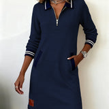 Krystalle | Casual Long-Sleeve Dress with Zipper Closure