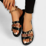Sara - Faux Leather Sandals with Leopard Print