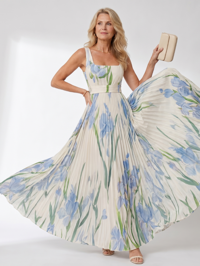 Sinead Pleated Midi Dress - Charlotte & Willow, front view